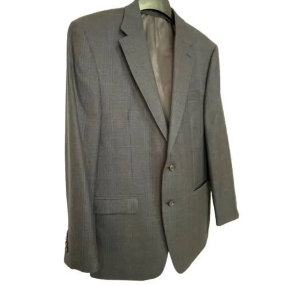 Lauren Ralph Lauren Gray‎ Glen Plaid 100% Wool Mens Sport Coat Jacket 42L